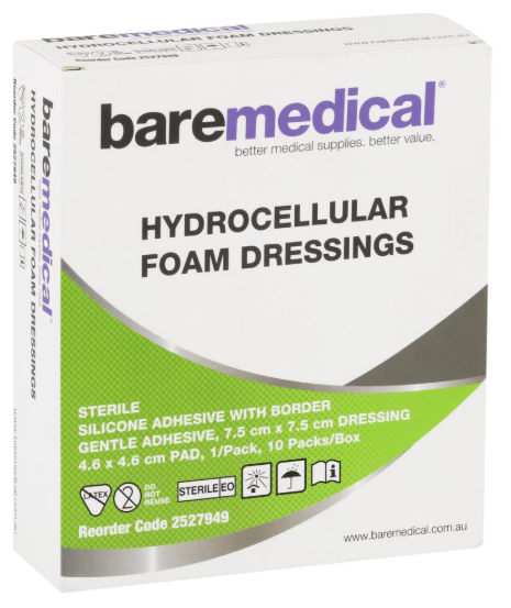 hydrocellular foam dressing Baremedaical Hydrocellular Foam Dressing with Border 7.5x7.5cm box 10