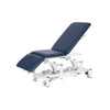 A three-section electric physiotherapy bed with a padded head section, middle section, and a leg section.