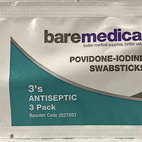 Bare medical Povidone Iodine Swab Sticks packet of 3 swabs.