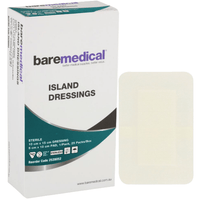 Box of baremedical Island Dressings with a single dressing on a white background