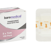 BareMedical Transparent Film Dressing with Pad 5x7cm Sterile-Box 100