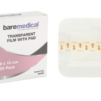 BareMedical Transparent Film Dressing with Pad 9 x 10cm Sterile-Box 25