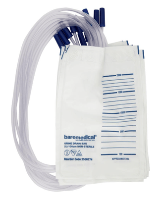 Baremedical Urine Drain Bag 2L/100cm Non-Sterile-10/pack