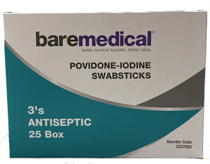 Bare medical Povidone Iodine Swab Sticks 25 packets of 3 swab per box