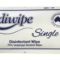 Individually packed Rediwipe Isopropyl disinfectant wipes