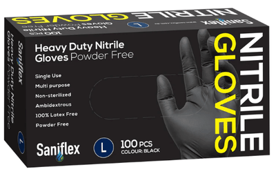 Saniflex Heavy Duty Black Nitrile Gloves-Large