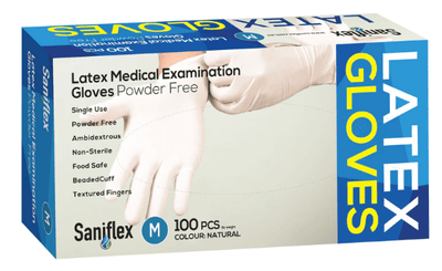 Saniflex Latex Powder Free Gloves- Medium size box of 100