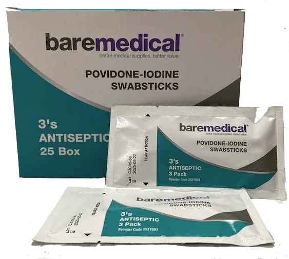 BAREMedical Povidone Iodine Swabsticks, 1% - InterAktiv Health