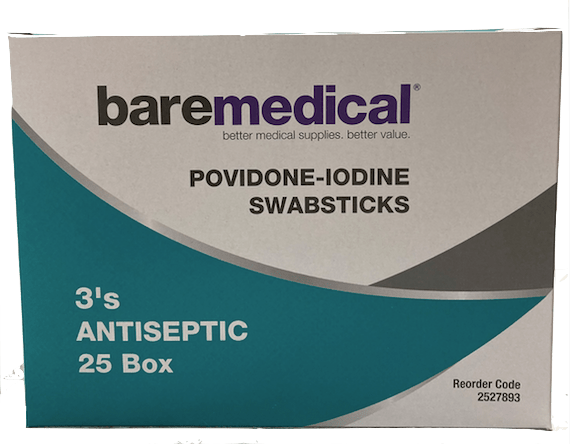 BAREMedical Povidone Iodine Swabsticks, 1% - InterAktiv Health