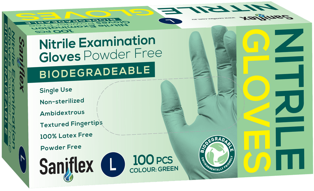 Saniflex Biodegradable Nitrile Gloves- Green 1000/Carton - InterAktiv Health