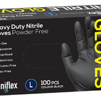 Saniflex Heavy Duty Nitrile Black Gloves - Powder Free -Box 100 Gloves - InterAktiv Health