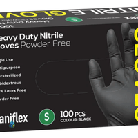 Saniflex Heavy Duty Nitrile Black Gloves - Powder Free -Box 100 Gloves - InterAktiv Health