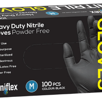 Saniflex Heavy Duty Nitrile Black Gloves - Powder Free -Box 100 Gloves - InterAktiv Health