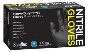 Saniflex Heavy Duty Nitrile Black Gloves - Powder Free -Box 100 Gloves - InterAktiv Health