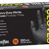 Saniflex Heavy Duty Nitrile Black Gloves - Powder Free -Box 100 Gloves - InterAktiv Health