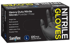 Saniflex Heavy Duty Nitrile Black Gloves - Powder Free -Carton 1000 Gloves - InterAktiv Health