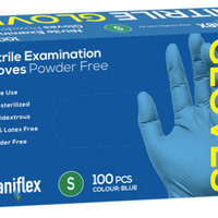 Saniflex Nitrile Gloves - Powder Free - Blue, Box 100 Gloves - InterAktiv Health