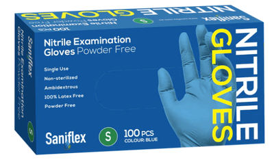 Saniflex Nitrile Gloves - Powder Free - Blue, Box 100 Gloves - InterAktiv Health