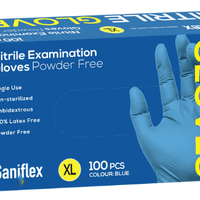 Saniflex Nitrile Gloves - Powder Free - Blue, Box 100 Gloves - InterAktiv Health