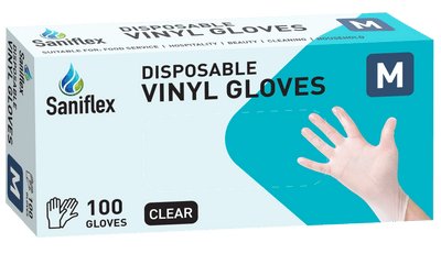 Saniflex Powder Free Vinyl Gloves, Clear - Box(100 Gloves) - InterAktiv Health