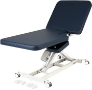 Healthtec Lynx Cardiology Echo elctric height adjustable examination table with hinged down body Echo cutout.