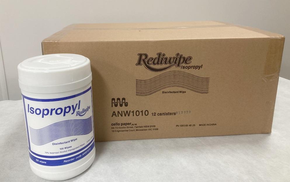 rediwipe isopropyl disinfectant wipes carton of 12 canisters