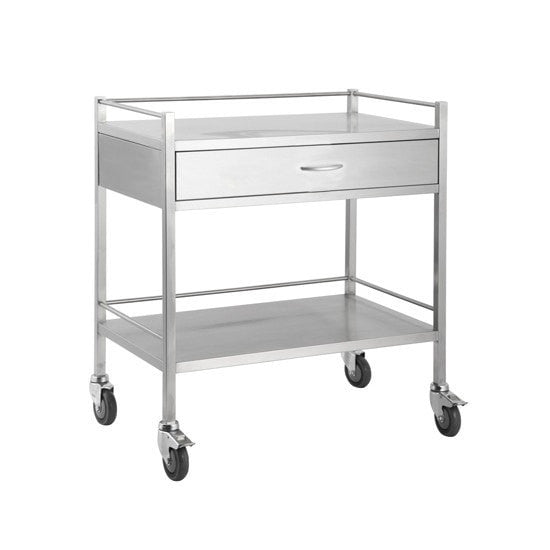 Dressing Trolley Stainless Steel 800mm Wide with Draws and Rail-InterAktiv Health