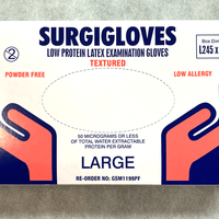 Surgiglove latex powder free disposable examination gloves.