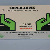 Surgiglove Pre-powdered Vinyl examination gloves, large size