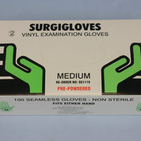 Surgiglove Pre-powdered Vinyl examination gloves, Medium size