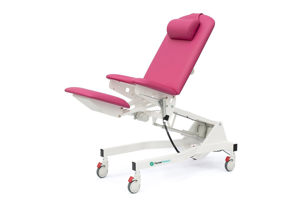 Forme Medical Amethyst Gynea procedure chair, electric height adjustable, electric foot adjustment cushion at InterAktiv health