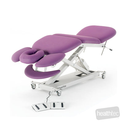 Healthtec electric massage table with motorised  mid-lift section and height adjustment
