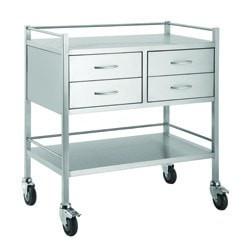 Stainless Steel Trolley 80cm Wide with 4 Drawers - InterAktiv Health