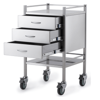 Stainless Steel Trolley with 3 Drawers and Rail - InterAktiv Health