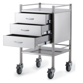 Stainless Steel Trolley with 3 Drawers and Rail - InterAktiv Health