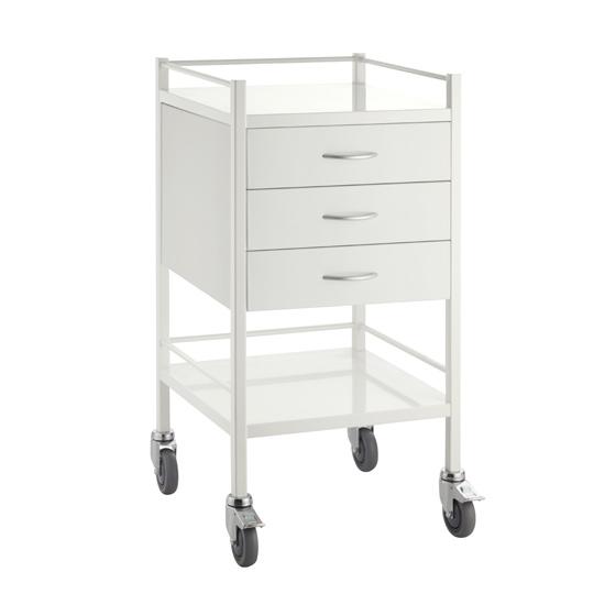 Trolley Powder Coated Steel - 3 Drawers & Rail - InterAktiv Health